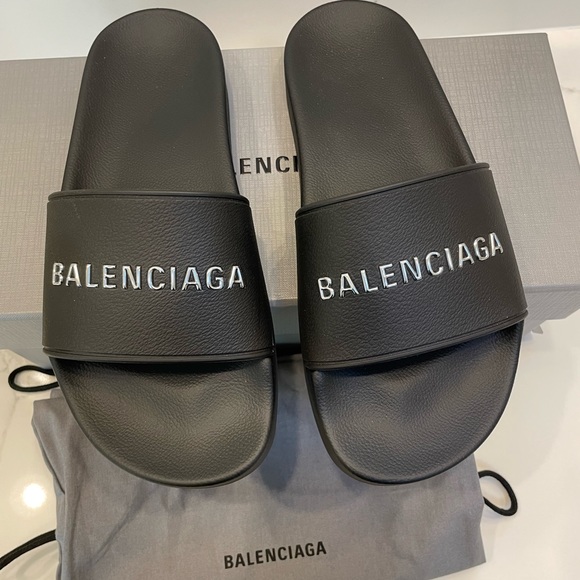 Balenciaga Women's Logo Pool Slides 8 B/38 EU - Picture 4 of 14